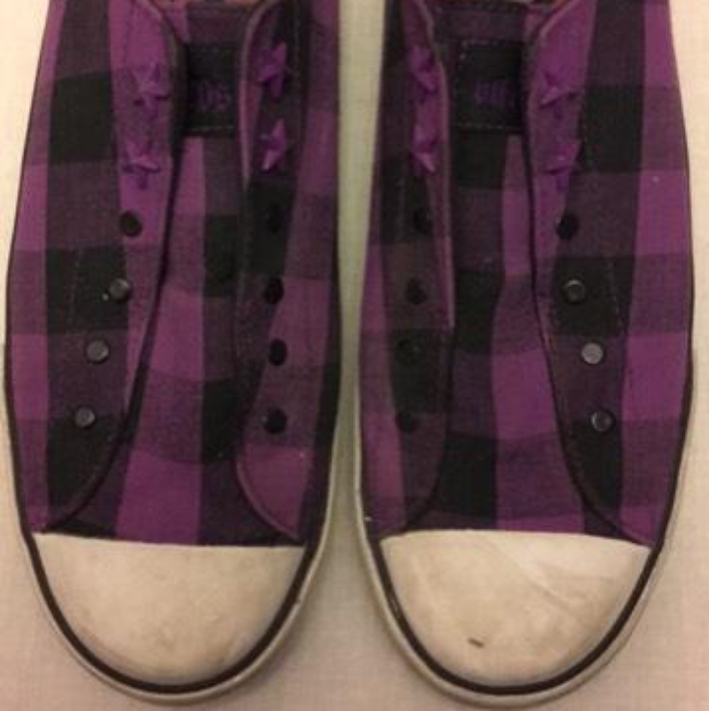 Converse-style Black and Purple Plaid Shoes